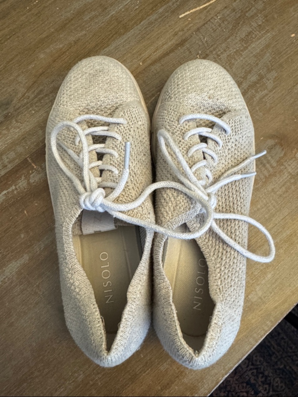 Nisolo Women's Knit Lace-Up Sneakers in Light Taupe